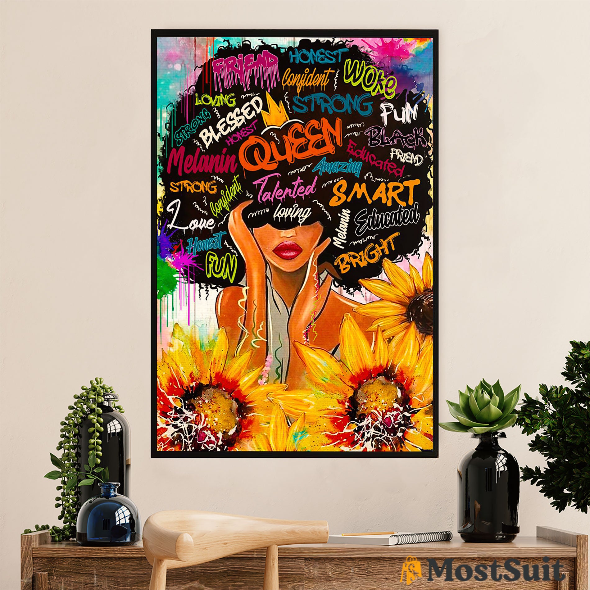 African American Afro Poster | Gift For Black Girl | Juneteenth Day Room Wall Art – Black Queen Talented