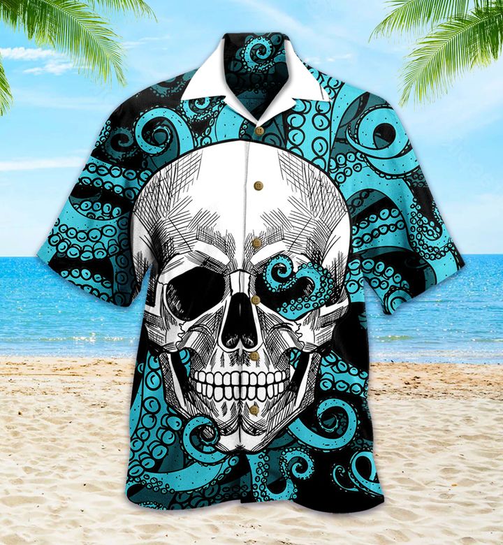 Skull Octopus Blue Hawaii Shirt Ha64997