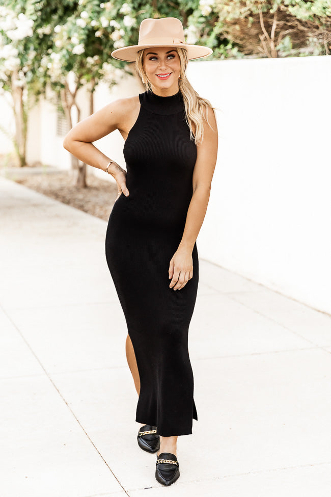 You’Re The One Black Ribbed Turtleneck Tank Dress