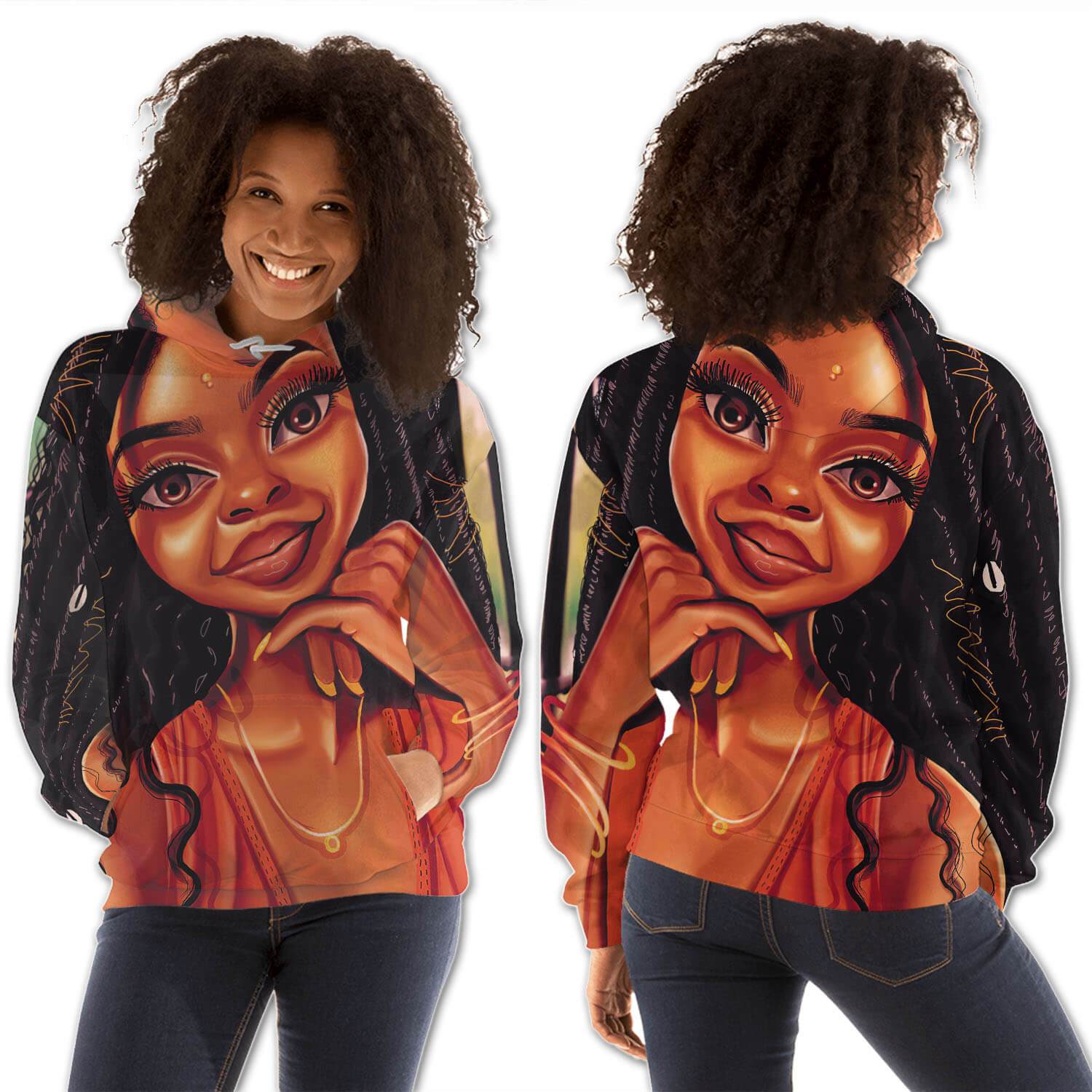 African American Hoodies Pretty Afro Girl All Over Print Womens Hooded Sweatshirt Black History Month Clothing BPS65834