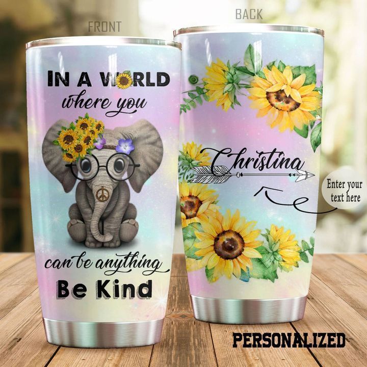 46THHHP-HIPPIE ELEPHANT BE KIND PERSONALIZED TUMBLER