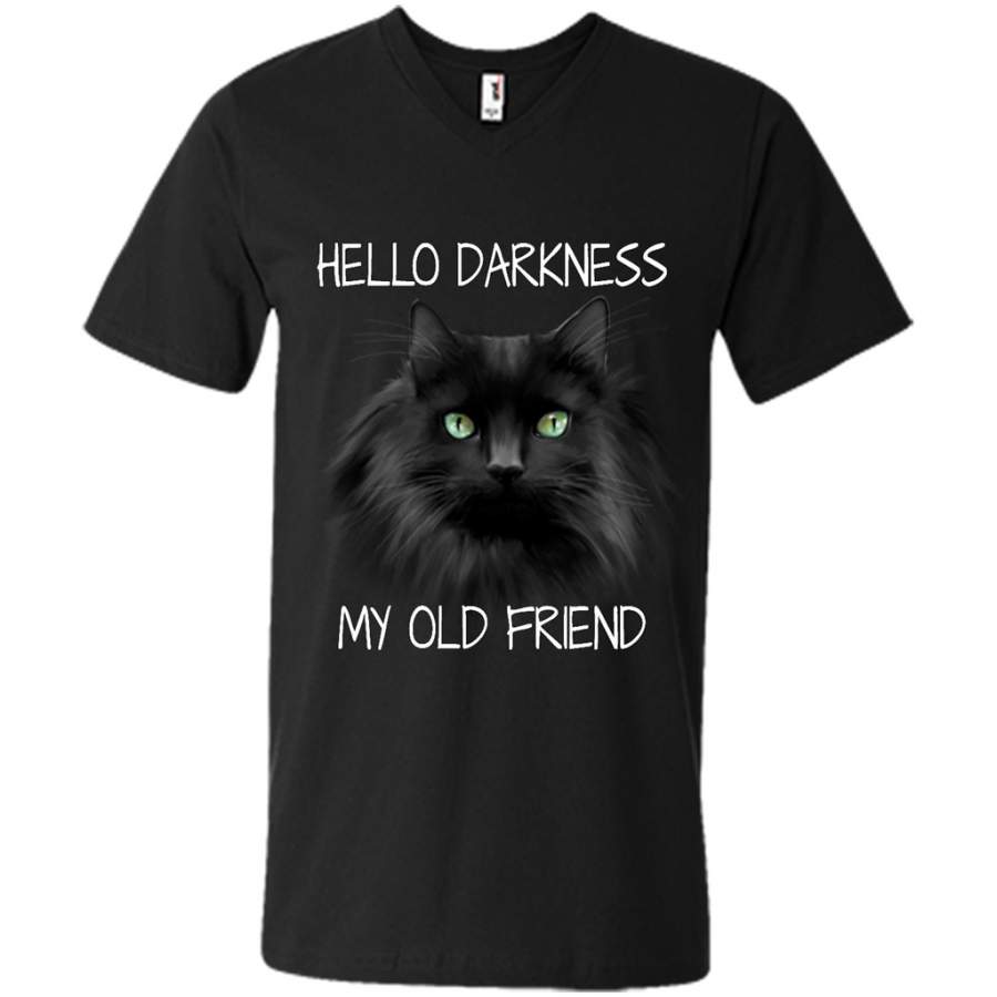 Black Cat Hello Darkness My Old Friend, Cat Lover Kitten – Canvas Unisex V-Neck Shirt