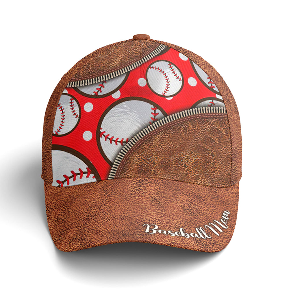 Baseball Mom Red Leather Style Baseball Cap Coolspod