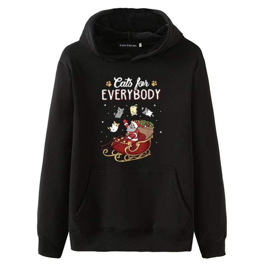 Cats For Everybody Christmas Cute Cat Lover Hooded Sweatshirt Funny Cat Lover Christmas Hoodie With Pocket