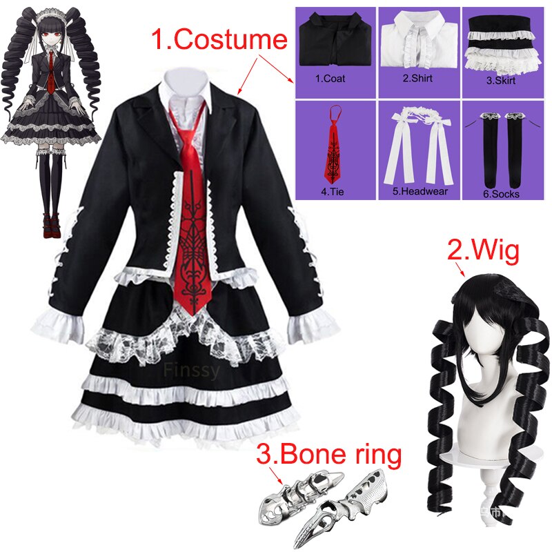 Anime Danganronpa Celestia Ludenberg Cosplay Costume Yasuhiro Taeko Bone Ring Clothing Including Headwear Tie Socks Shirt alx