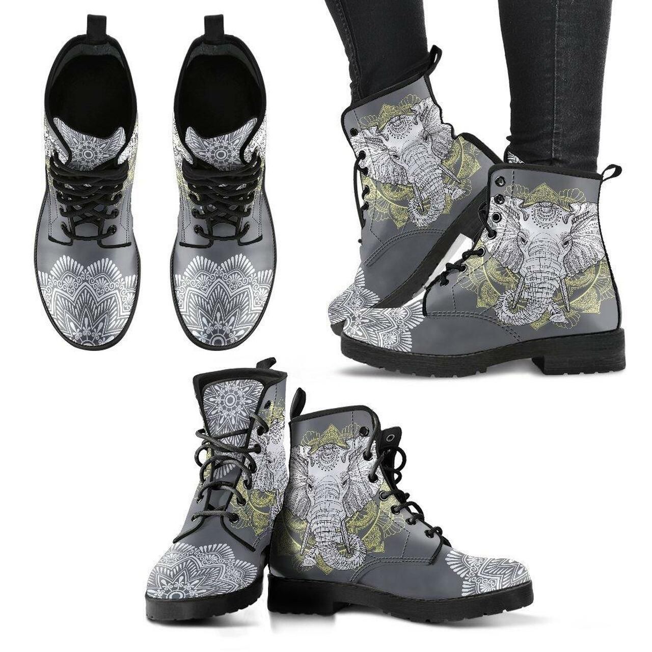 Mandala Elephant Women’S Leather Boots Fashion Women Boots Shoes Shoes4197