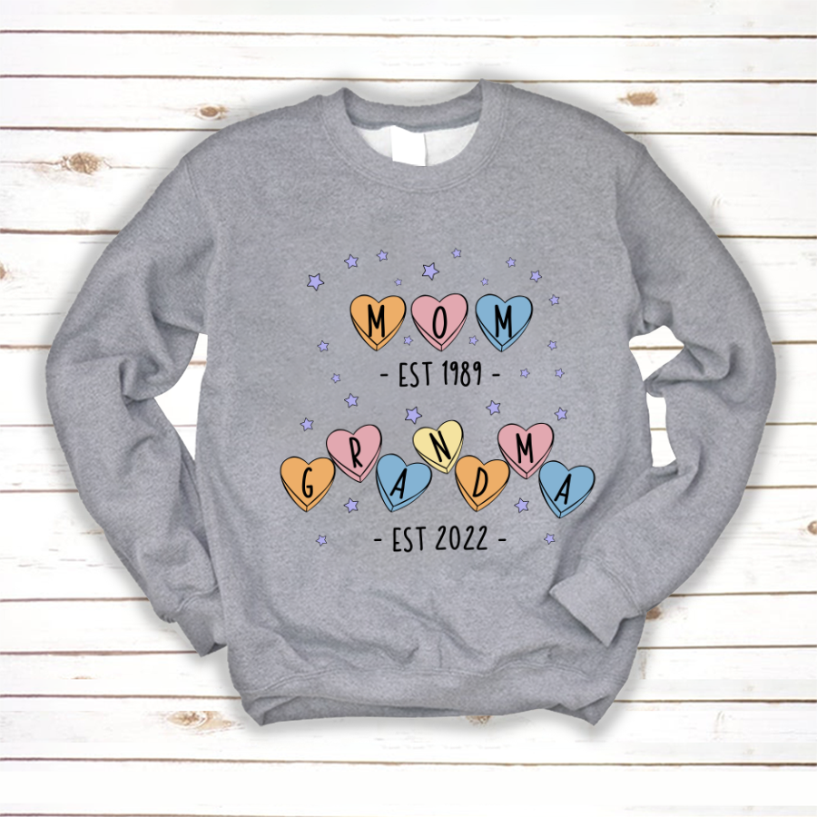 Personalized Mom Est Grandma Est Hearts Sweatshirt