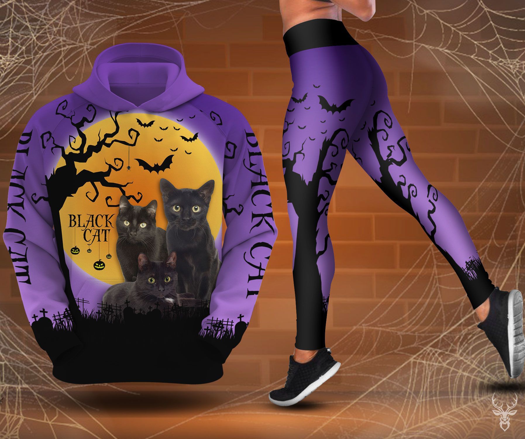 BLACK CAT HALLOWEEN HOODIE LEGGING CC NXD242008M99TH