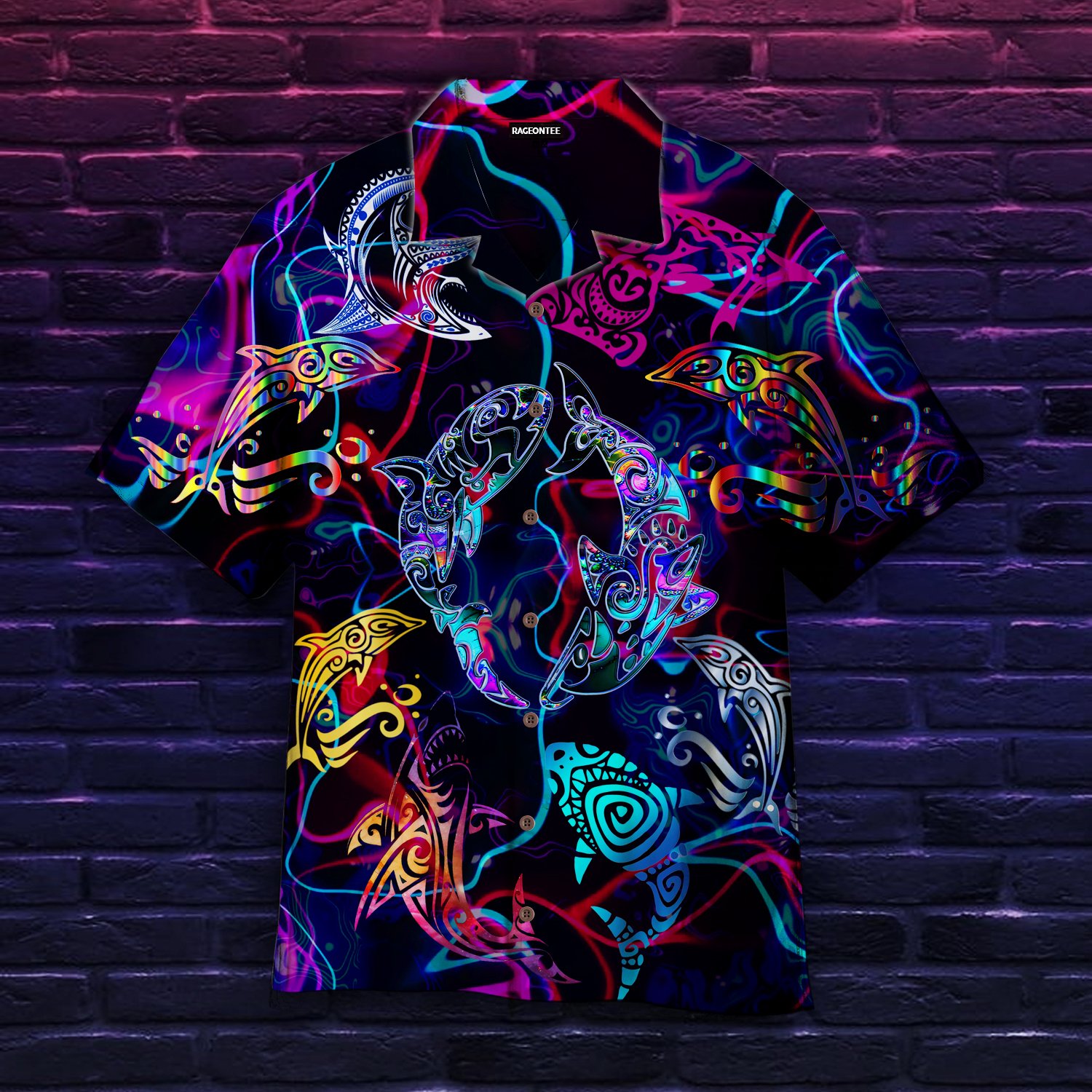 Tribal Shark Maori Neon Hawaiian Shirt | For Men & Women | Adult | Hw4878