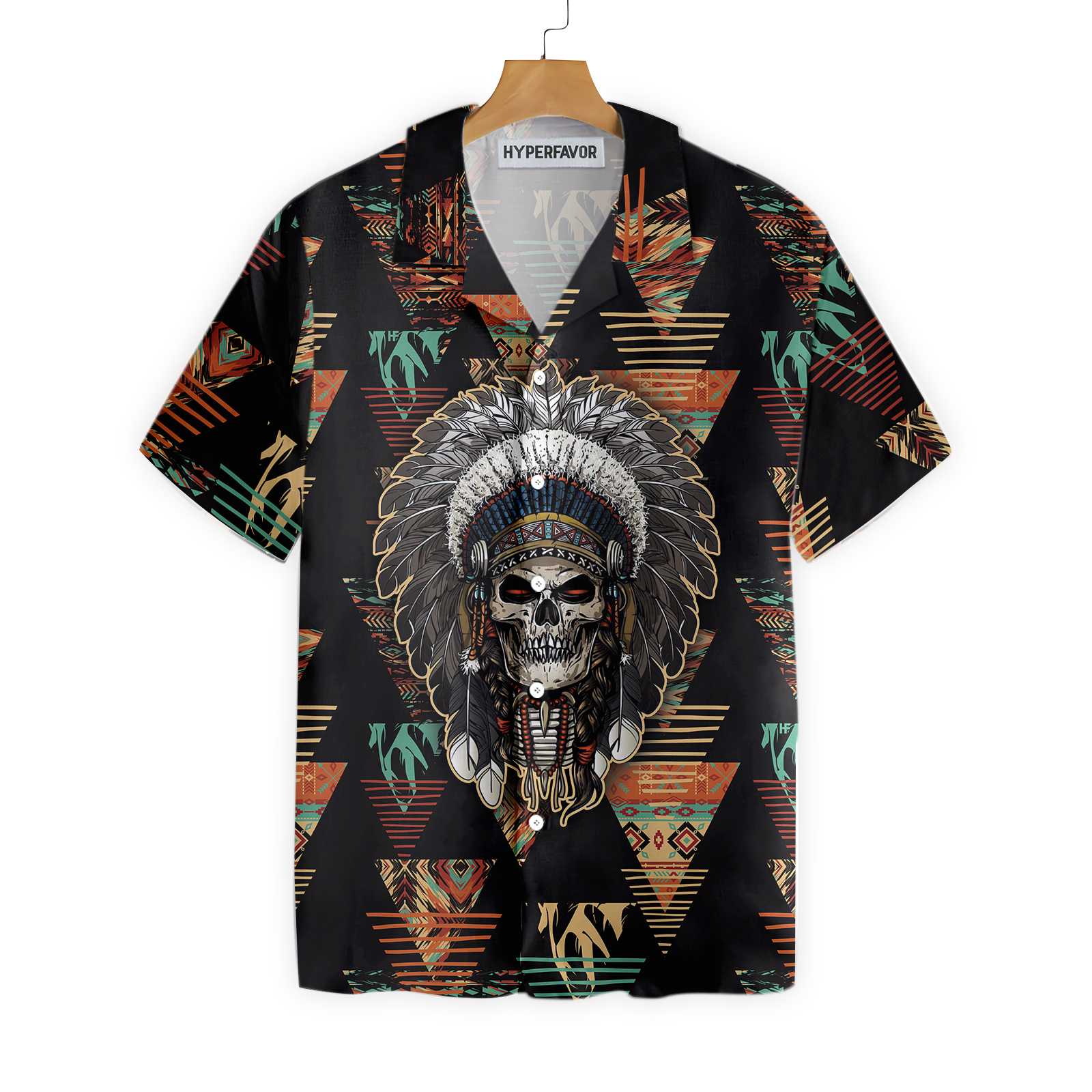 Indian Skull With Tribal Ethnic Pattern Hawaii Shirt Ha7057