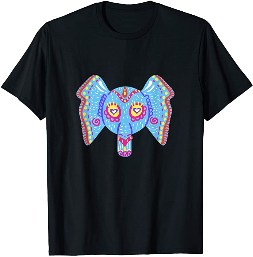 Mexico Elephant Alebrije Style Graphic Print Sleeve Tee T-Shirt