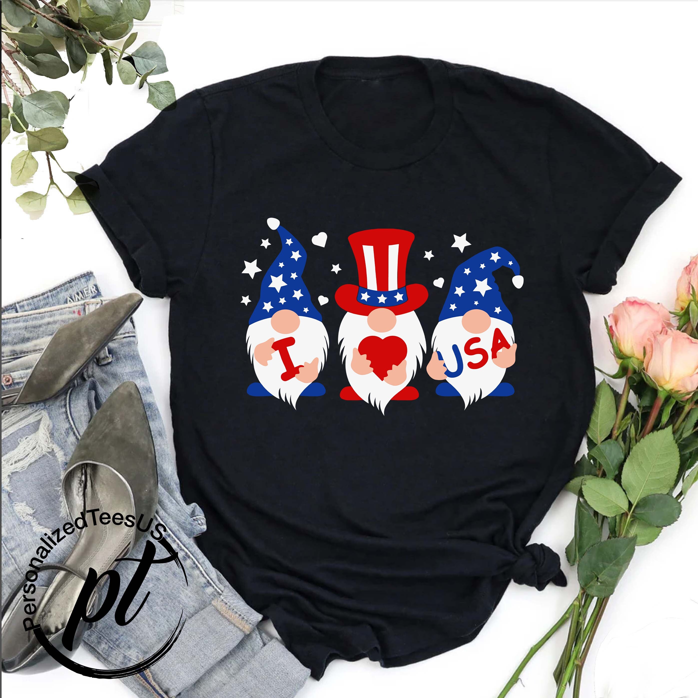 4th of July Gnome T-Shirt,Patriotic Women Shirt,I Love USA Shirt,Independence Day Tee,Memorial Day Gift,Freedom Shirt,American Flag Outfit