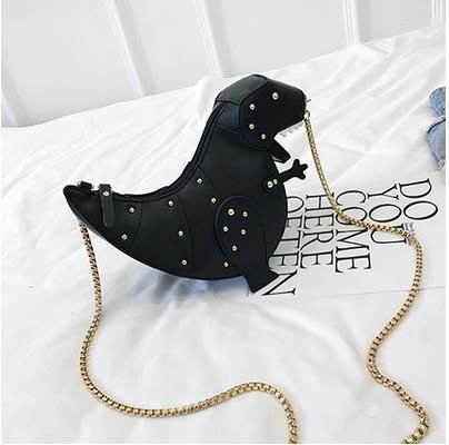 Trend Fashion 3D Dinosaur Design Rivets Pu Leather Girl’s Chain Purse Shoulder Bag Tote Ladies Crossbody Mini Messenger Bag Flap