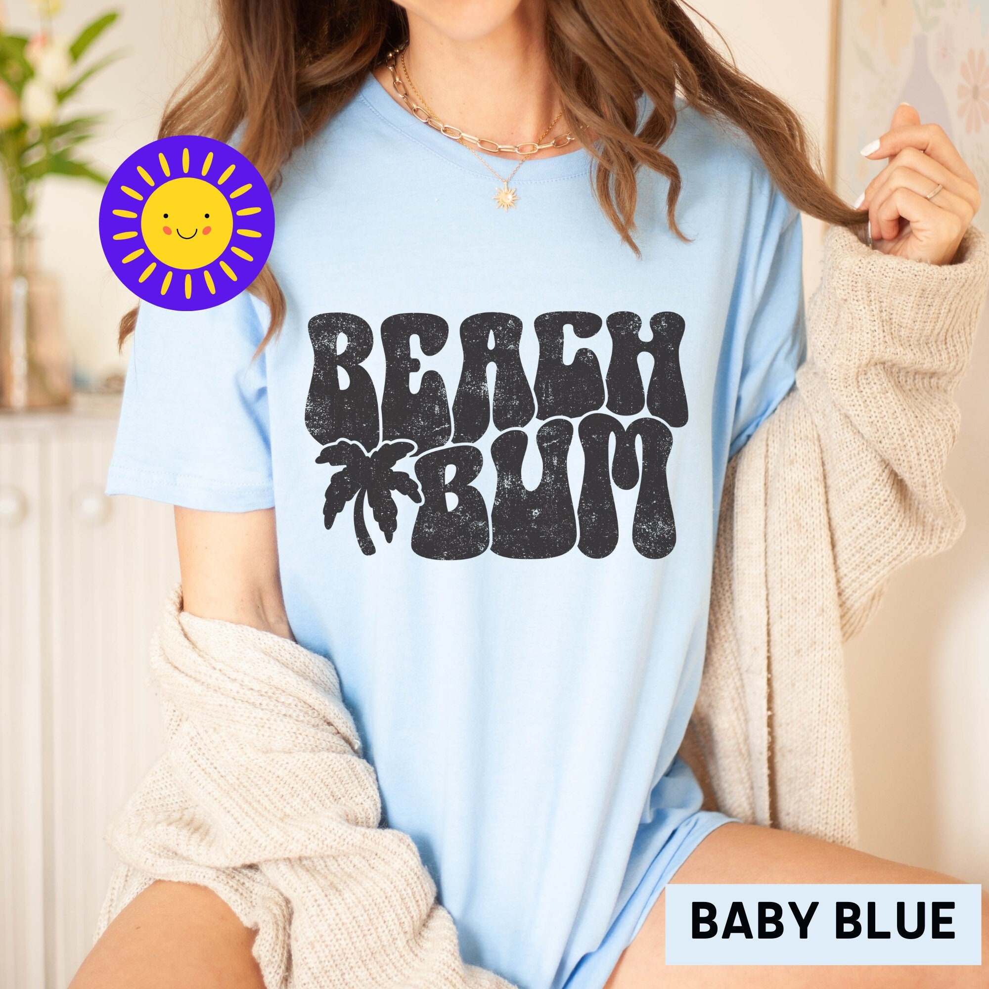 Beach Bum Summer Vibes Palm Tree Tshirt | Gift For Surfer, Swimmer, Hippie, Sunset Lover | Retro Vintage PNW Tee Shirt | Oversized Pullover