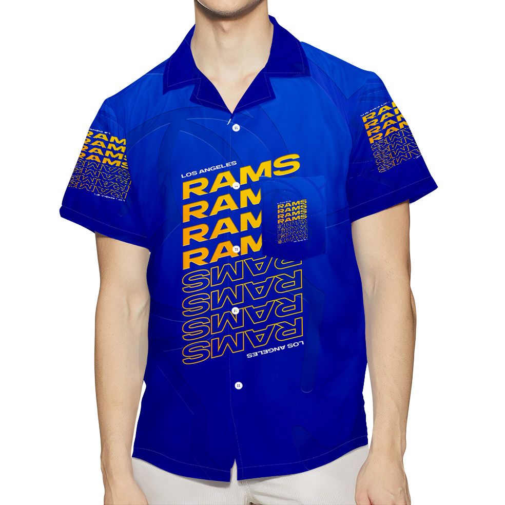 Los Angeles Rams Yellow Rams Blue1 3D All Over Print Summer Beach Hawaiian Shirt With Pocket