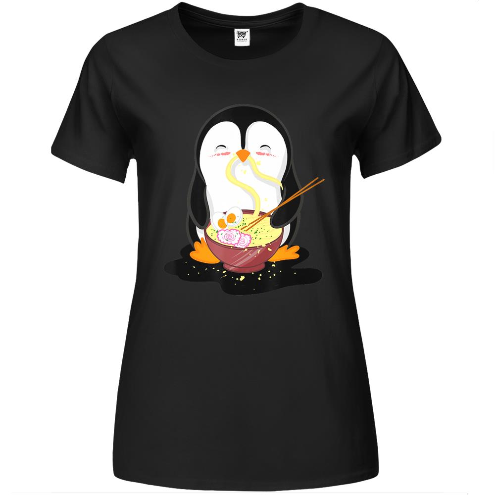 Penguin Eating A Japanese Ramen Soup Premium Womens T Shirts