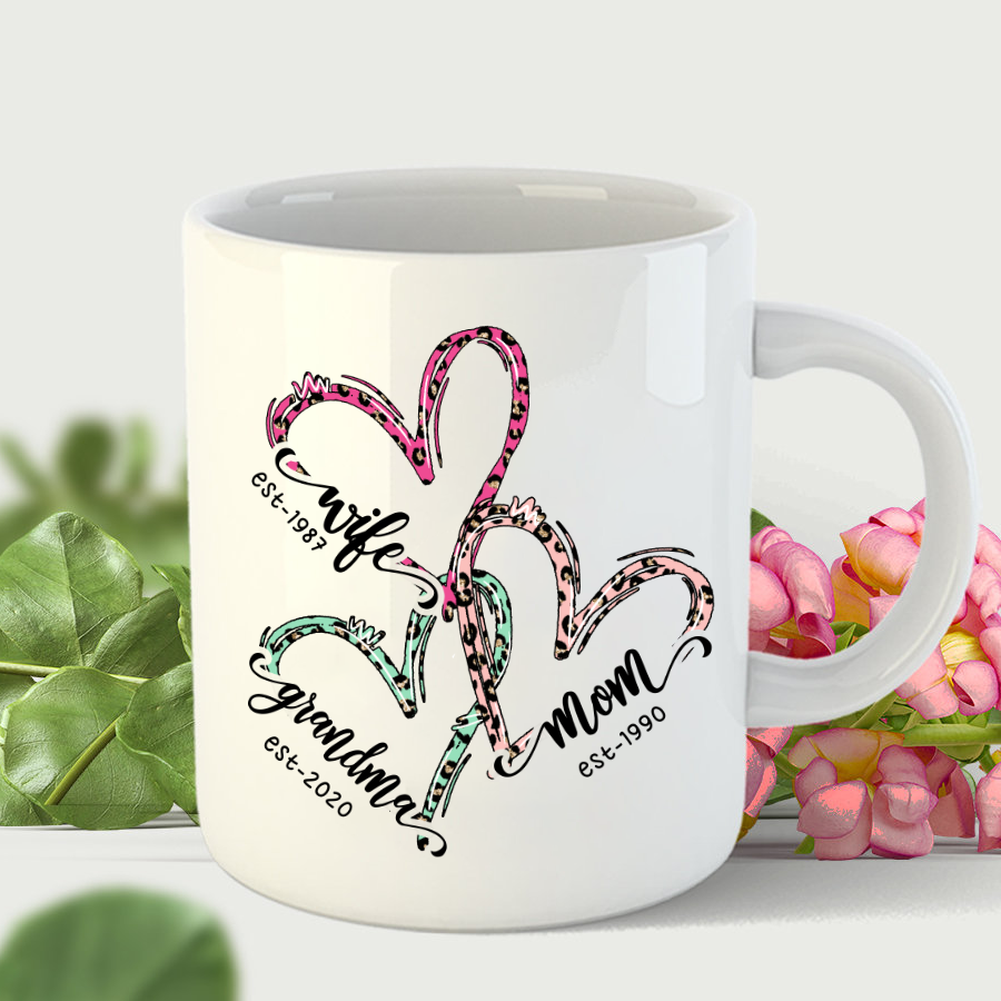 St Patricks Day Shirt For Wife Mom Grandma Est Leopard Hearts Mug