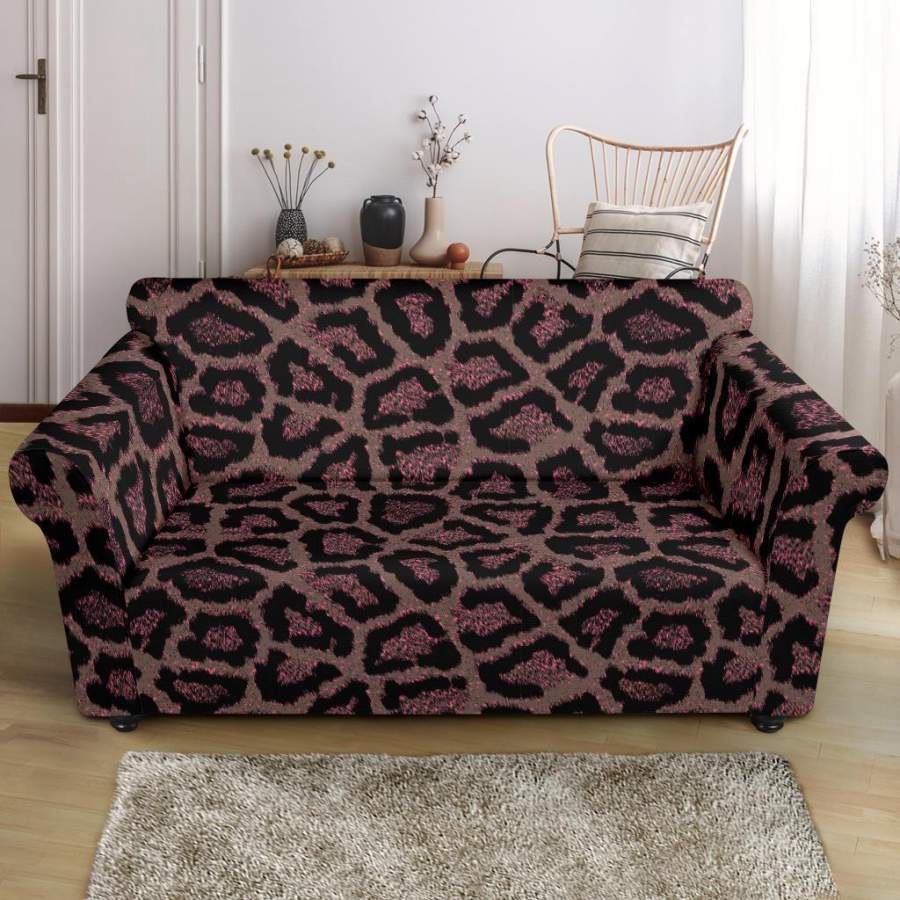 Brown Cheetah Leopard Pattern Print Loveseat Cover