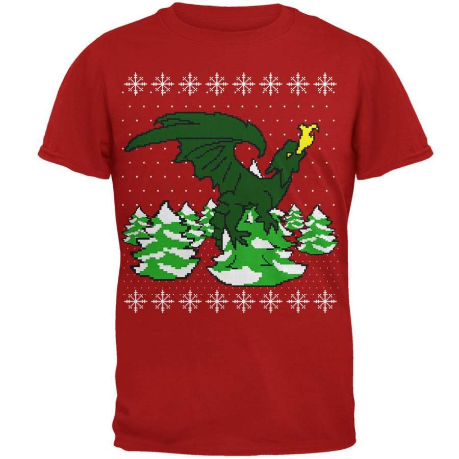 Ugly Christmas Sweater Dragon Winter Mens Soft T Shirt