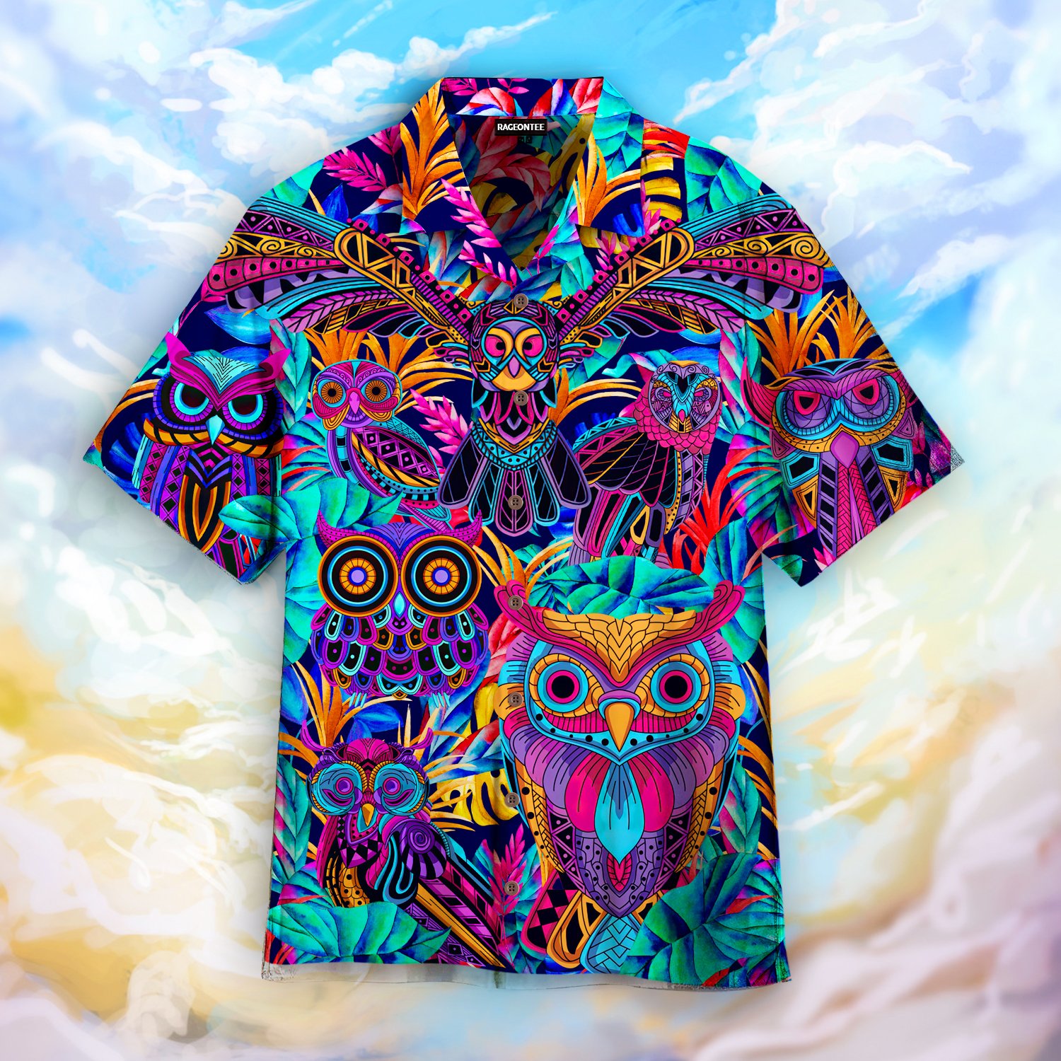 Tropical Colorful Neon Owl Hawaiian Shirt | Unisex | Adult | Hw4843