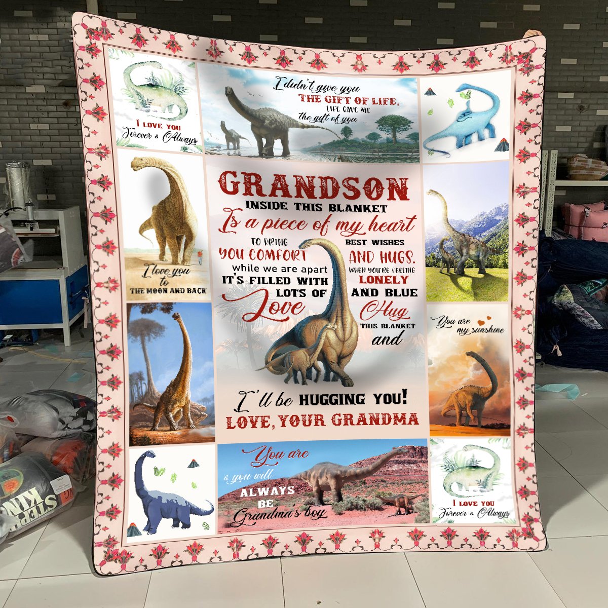 Personalized Letter To My Grandson Dinosaur Fleece Blanket