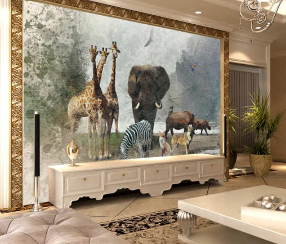 3D Watercolor Zoo Animal Wall Mural Wallpaper Lqh 531