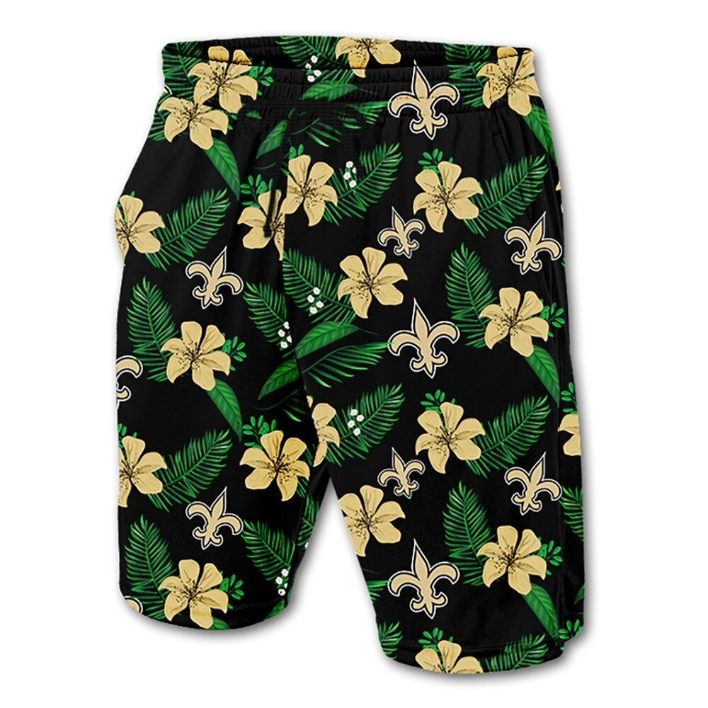 New Orleans Saints Leaf Pattern Hawaii Summer Shorts Men In Green Ha59372