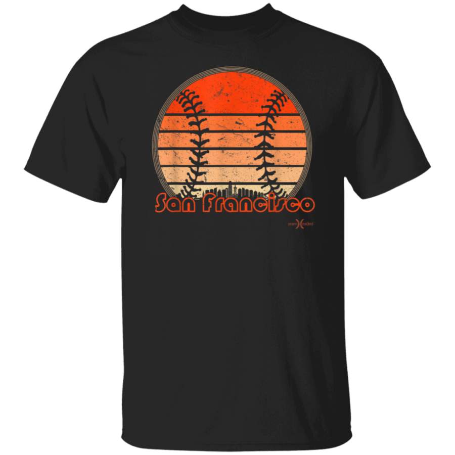 Retro San Francisco Baseball Sunset with Vintage SF Skyline TShirt