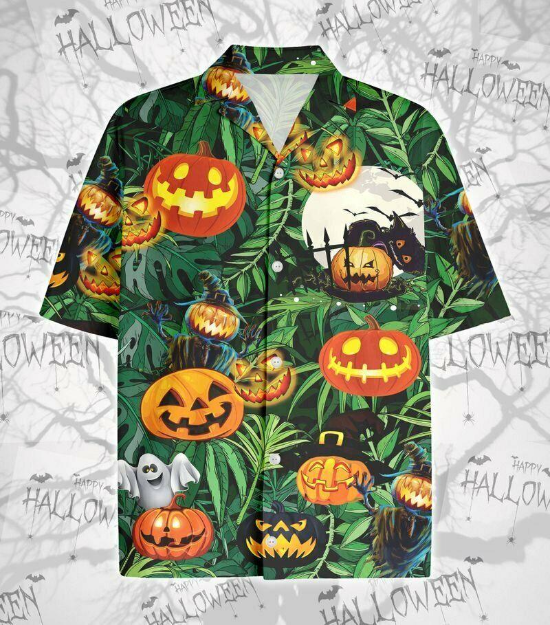 Amazing Pumpkin Halloween Green Leaf Tropical Hawaii Shirt For Men Women Adult Ha41248