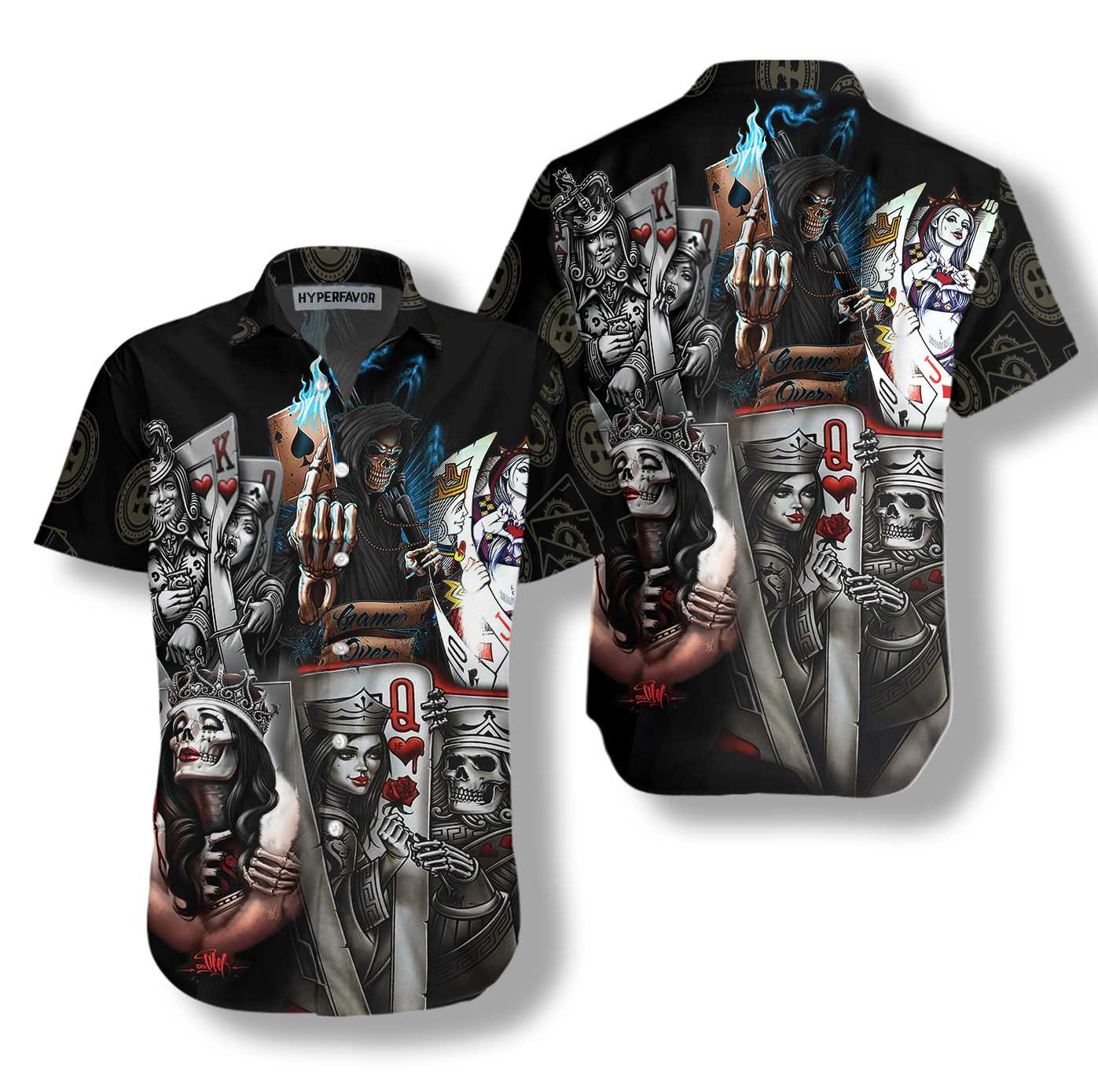 Poker And Skulls Shirt For Men Hawaii Ha65101