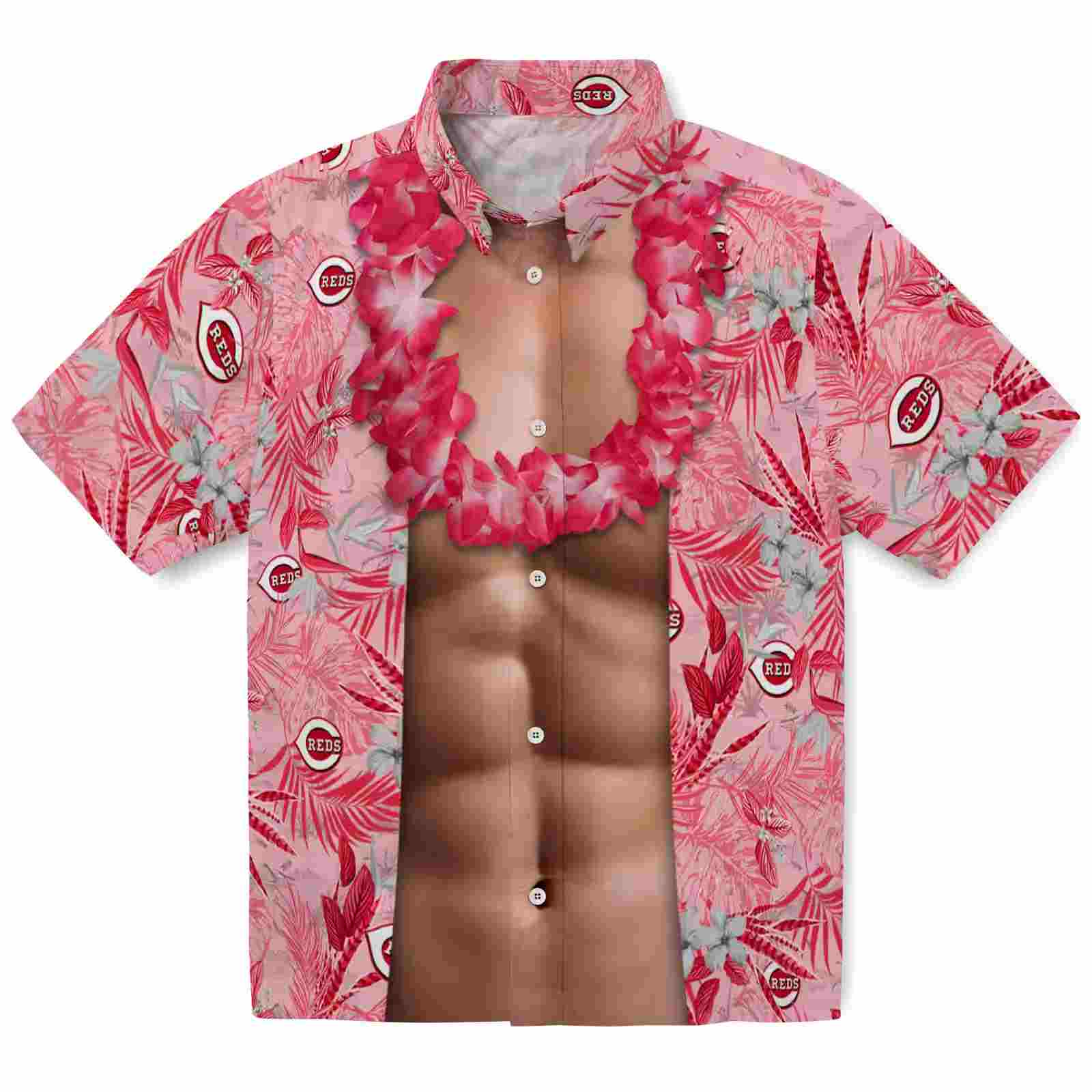 Cincinnati Reds Chest Illusion Red Hawaiian Shirt