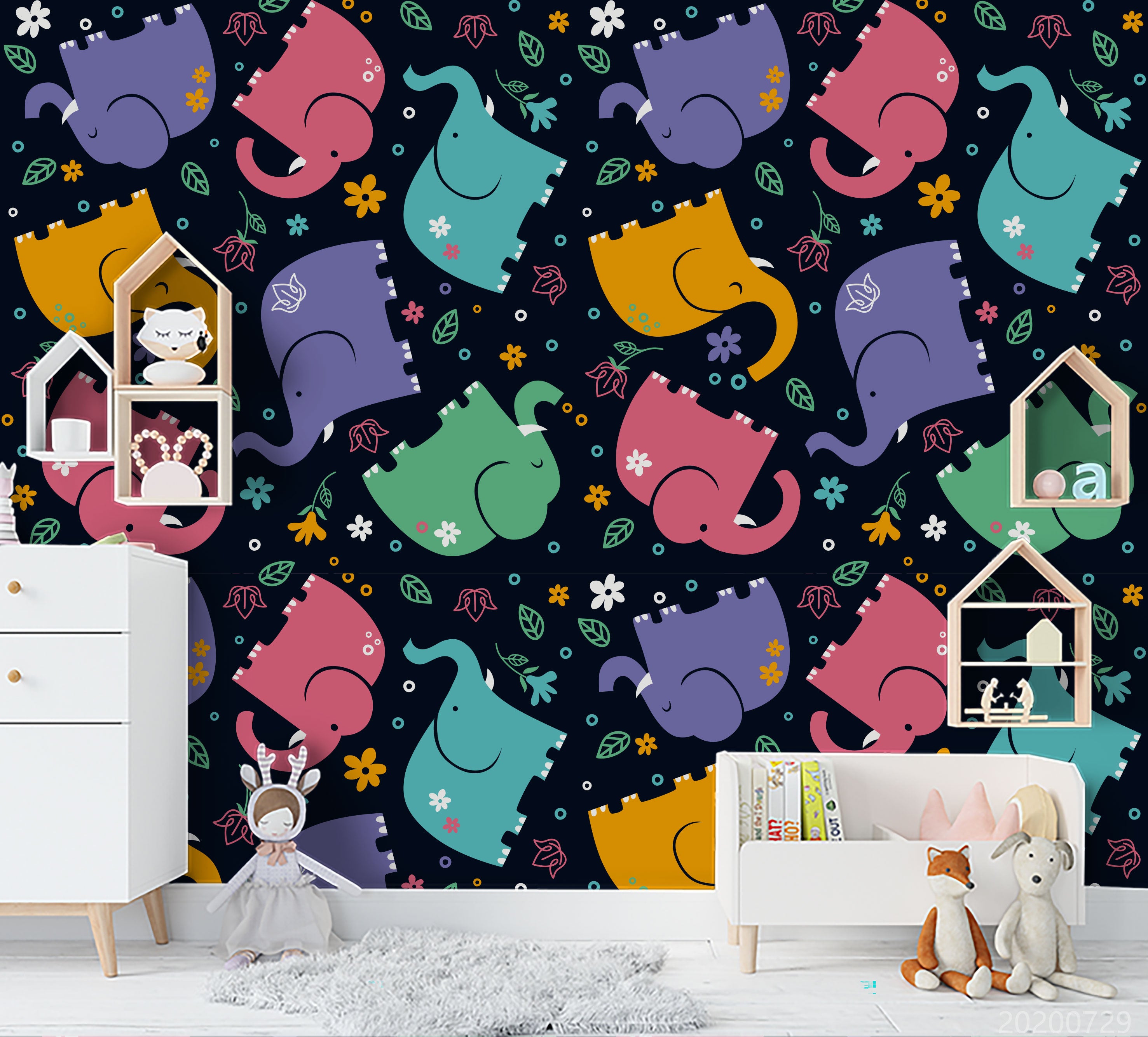 3D Cartoon Colorful Elephant Wall Mural Wallpaper Lxl 595