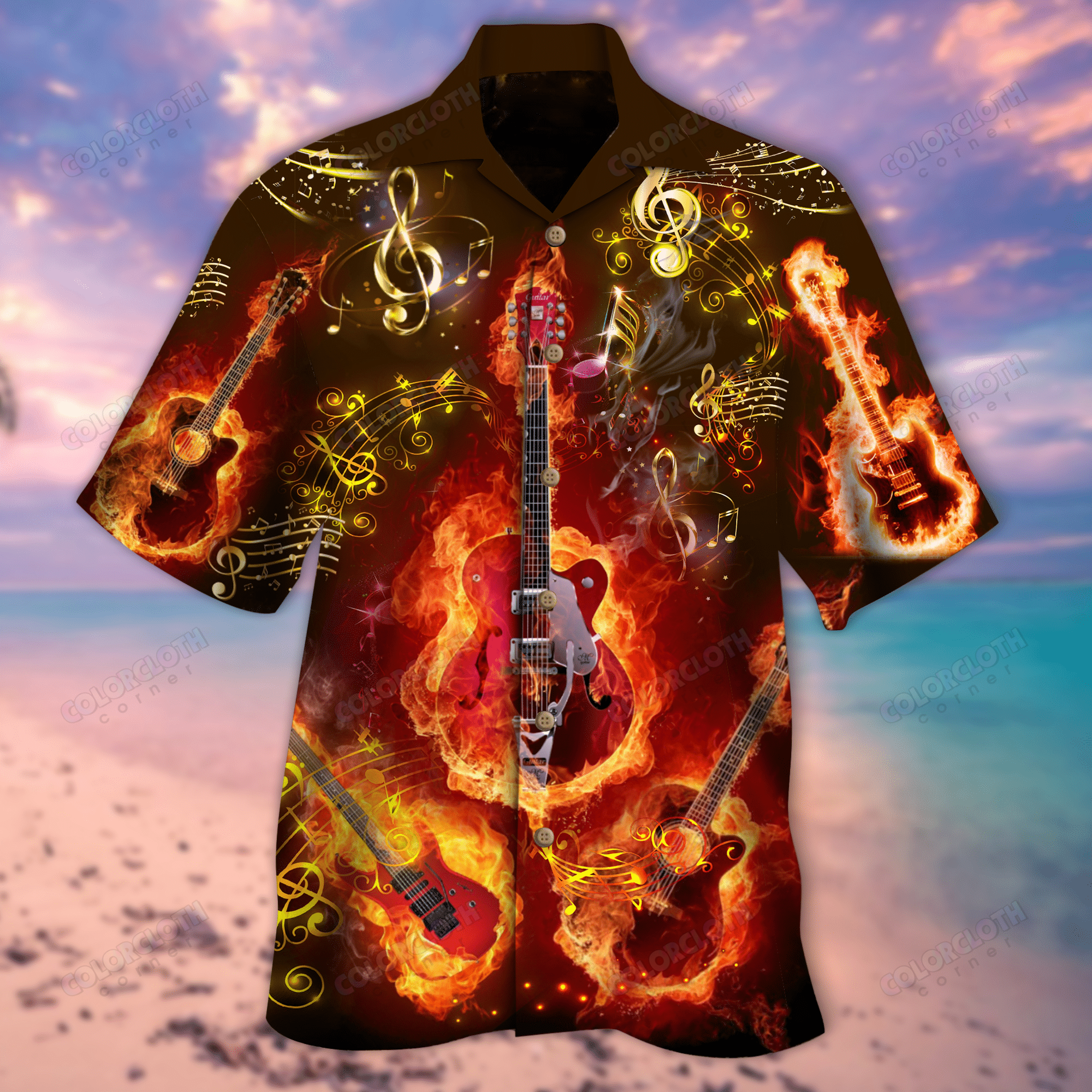 Where Words Fail Music Speak Flaming Guitar Hawaiian Shirt Re Ha22041