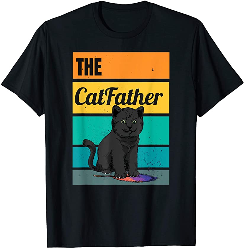 Mens The Catfather Vintage Black Cat Father Day Kitten Dad Gifts T-Shirt