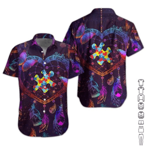 Autism Hawaii Shirt Dreamcatcher Butterfly Autism Puzzle Piece Hawaiian Shirt