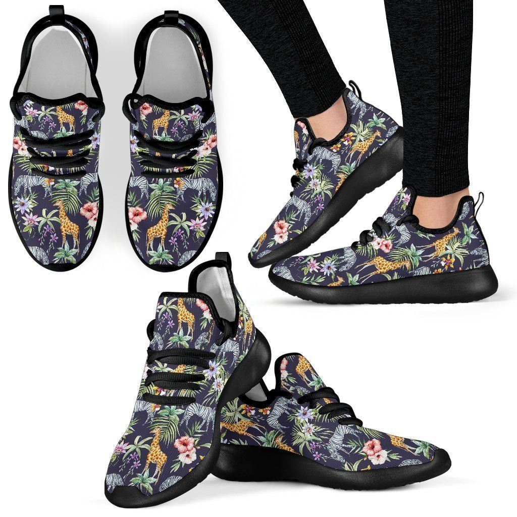 Tropical Zebra Giraffe Pattern Print Mesh Knit Shoes