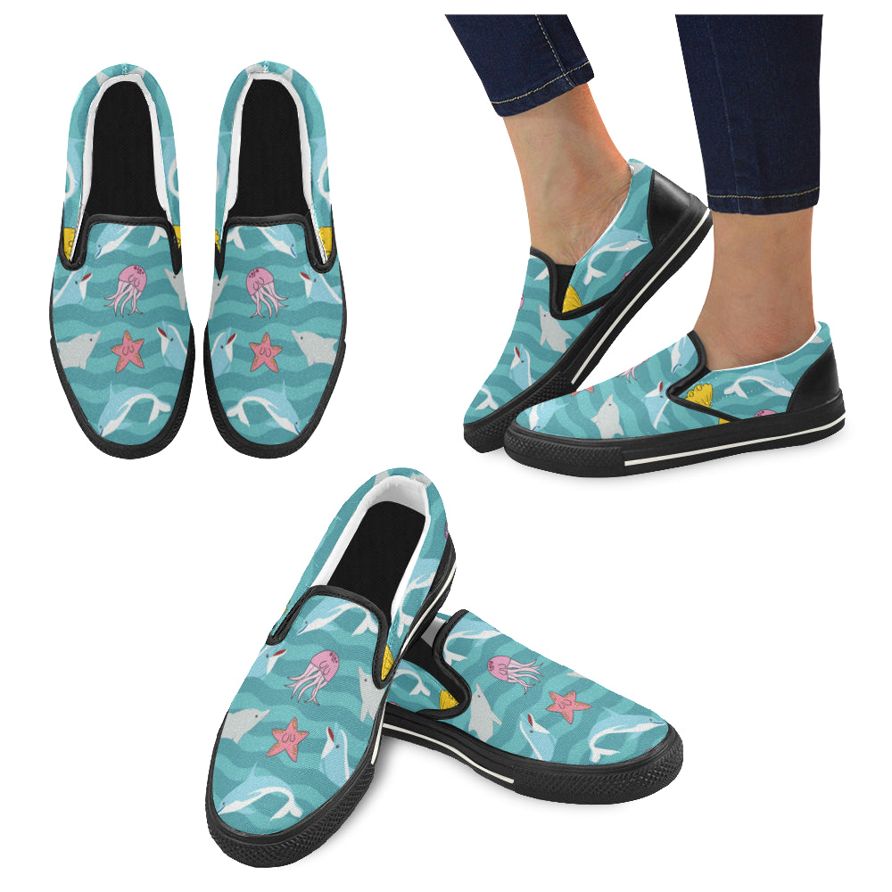 Dolphin Black Women’s Slip-on Canvas Shoes/Large Size (Model 019)