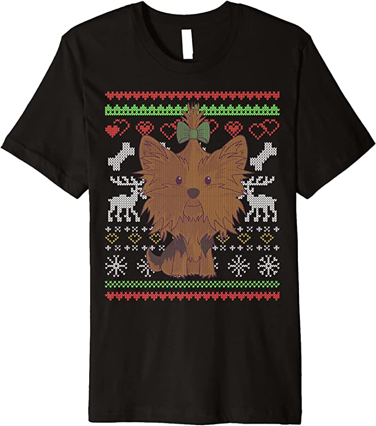 Yorkshire Terrier Dog Santa Claus Ugly Christmas Pattern Premium T-Shirt