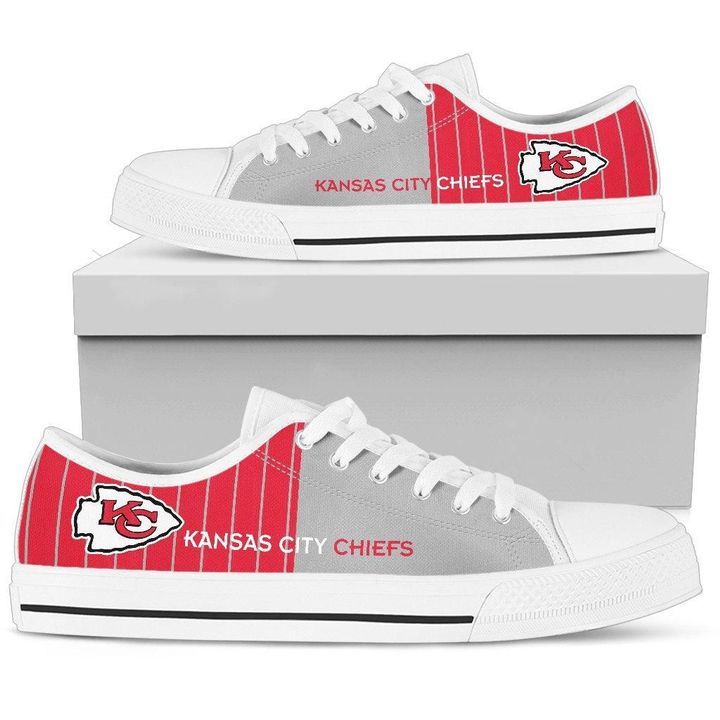 White Low Top Canvas Custom Shoes Gift For Men Simple Design Vertical Stripes Kansas City Chiefs