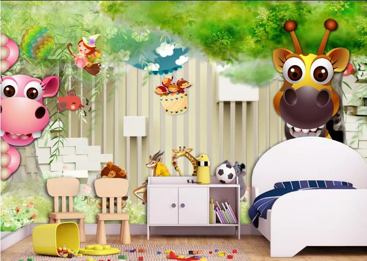 3D Cartoon Forest Animal Giraffe Wall Mural Wallpaper Lqh 157