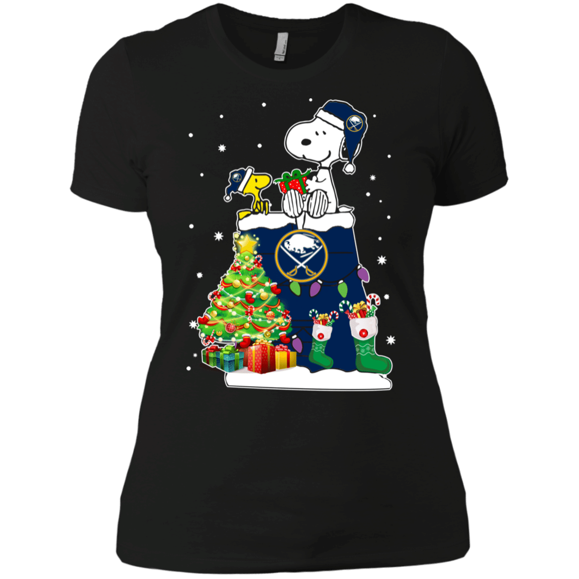 Cover your body with amazing Buffalo Sabres Snoopy & Woodstock Christmas Shirt Ladies’ Boyfriend Shirt