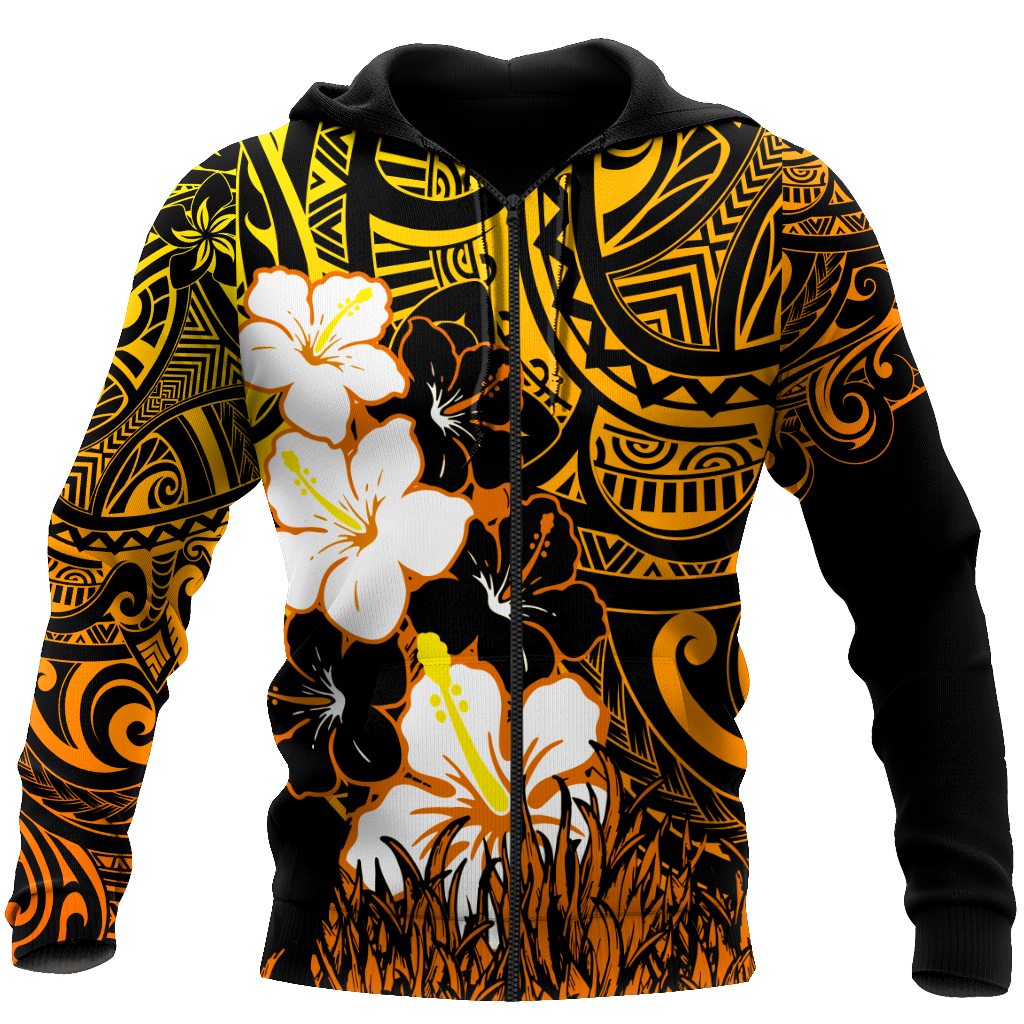 Amazing Polynesian Hibiscus And Tattoo Hawaii Style Unisex Deluxe Hoodie ML