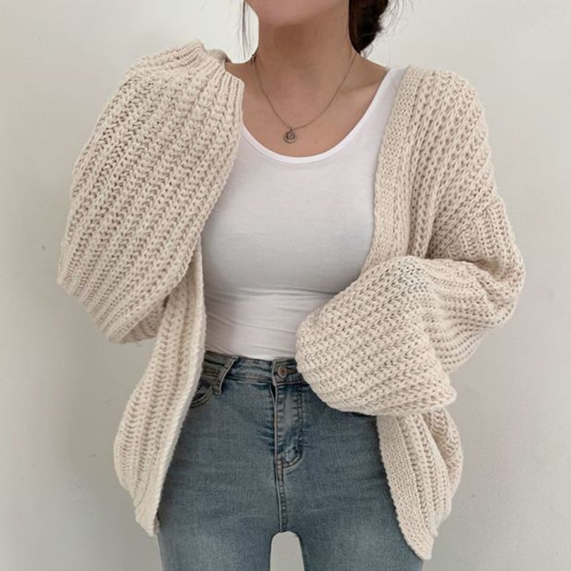 Xpqbb Harajuku Lantern Sleeve Cardigan Sweater Women Vintage Lazy Wind Knitted Sweater Female Y2K Casual Loose Crochet Coat 2022 alx