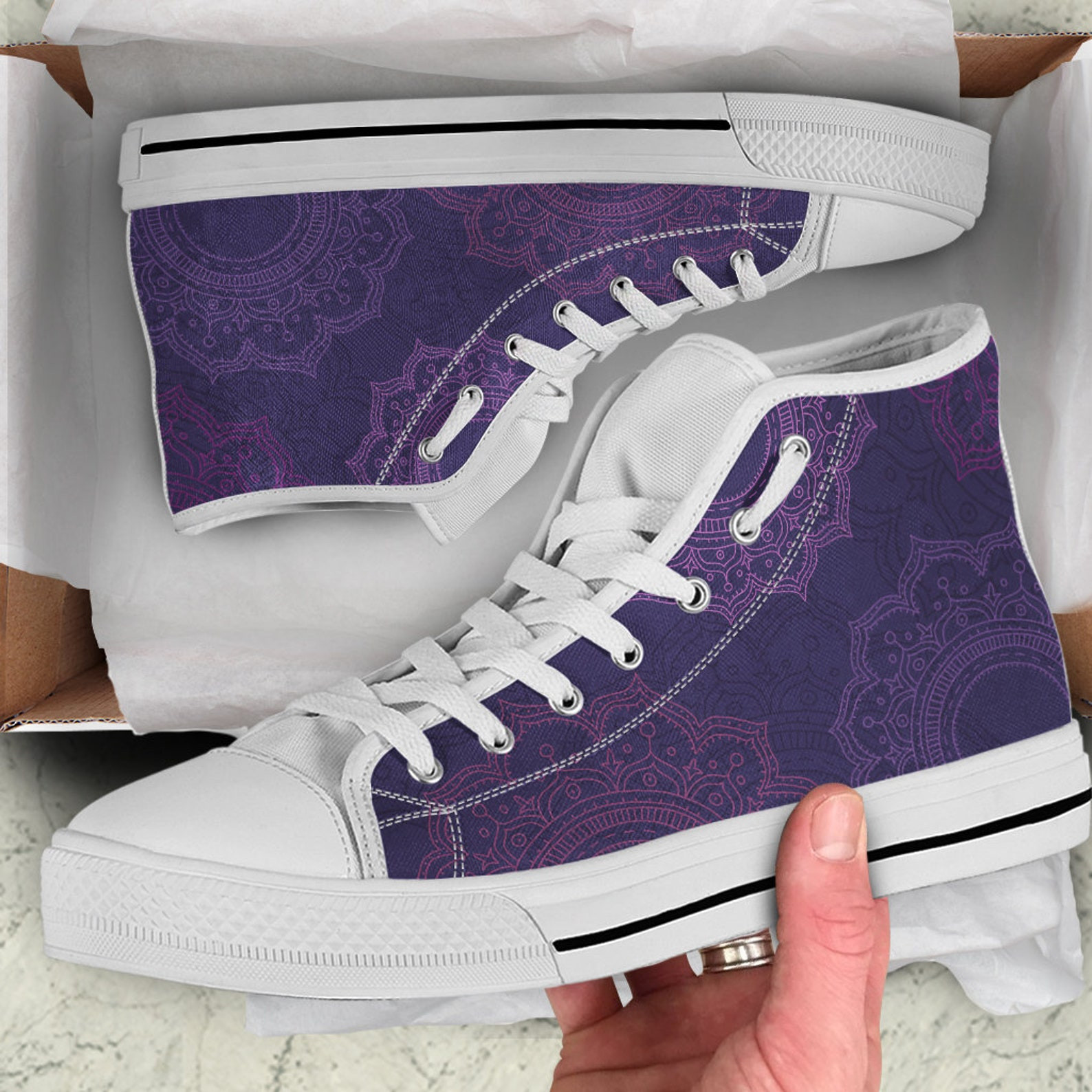 Purple Mandalas Boho Chic Bohemian High Top Shoes POD Design By Facetotes Fashion Design by Facetotes Fashion