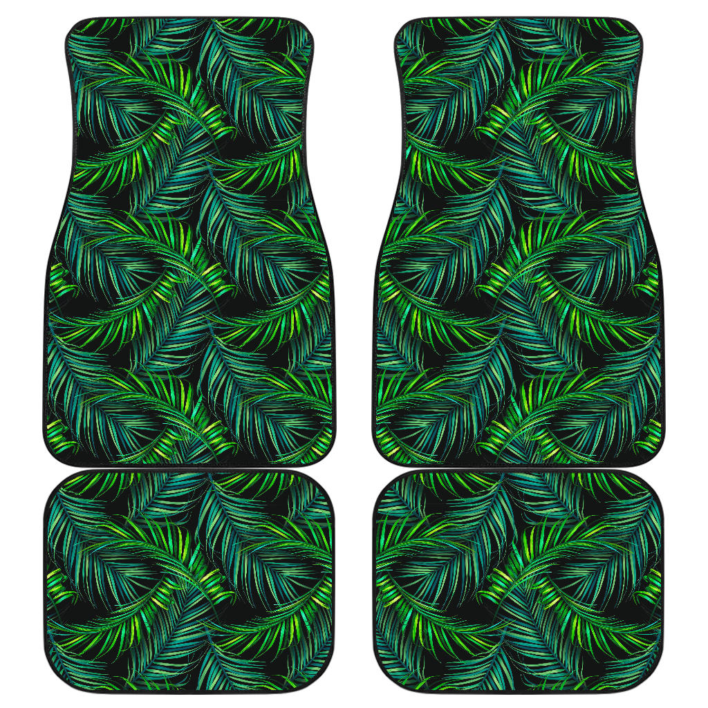 Night Tropical Palm Leaves Pattern Print Front And Back Car Floor Mats, Front Car Mat