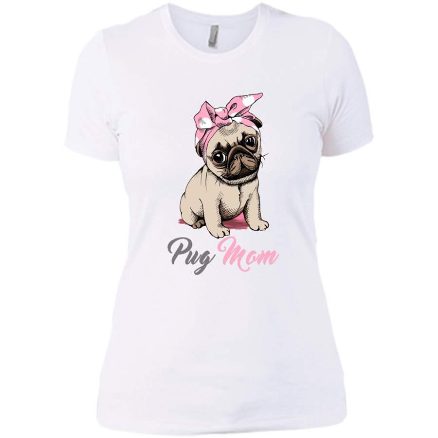 Mom Love Pink Bandana Puppy Pug in a Pink Headband – District Made Ladies Shirt