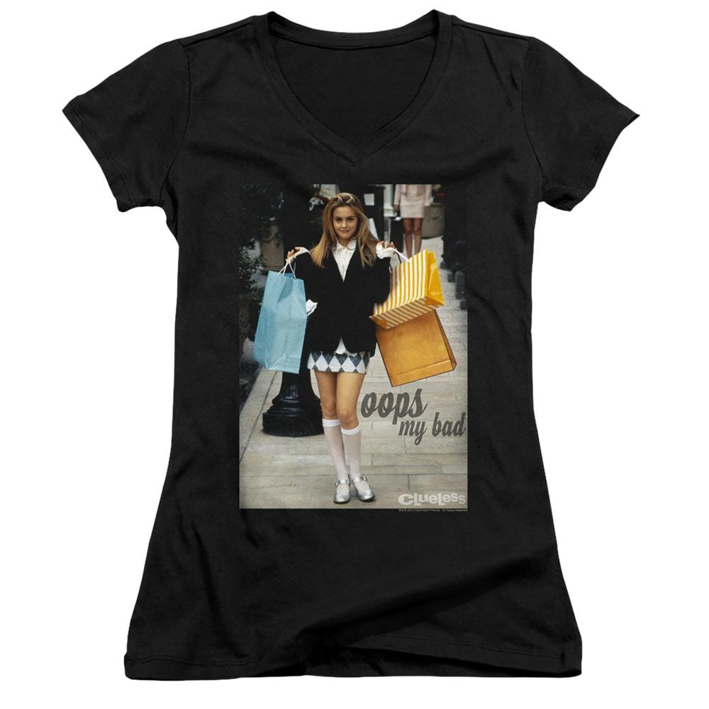 Clueless Oops My Bad – Juniors V-Neck T-Shirt