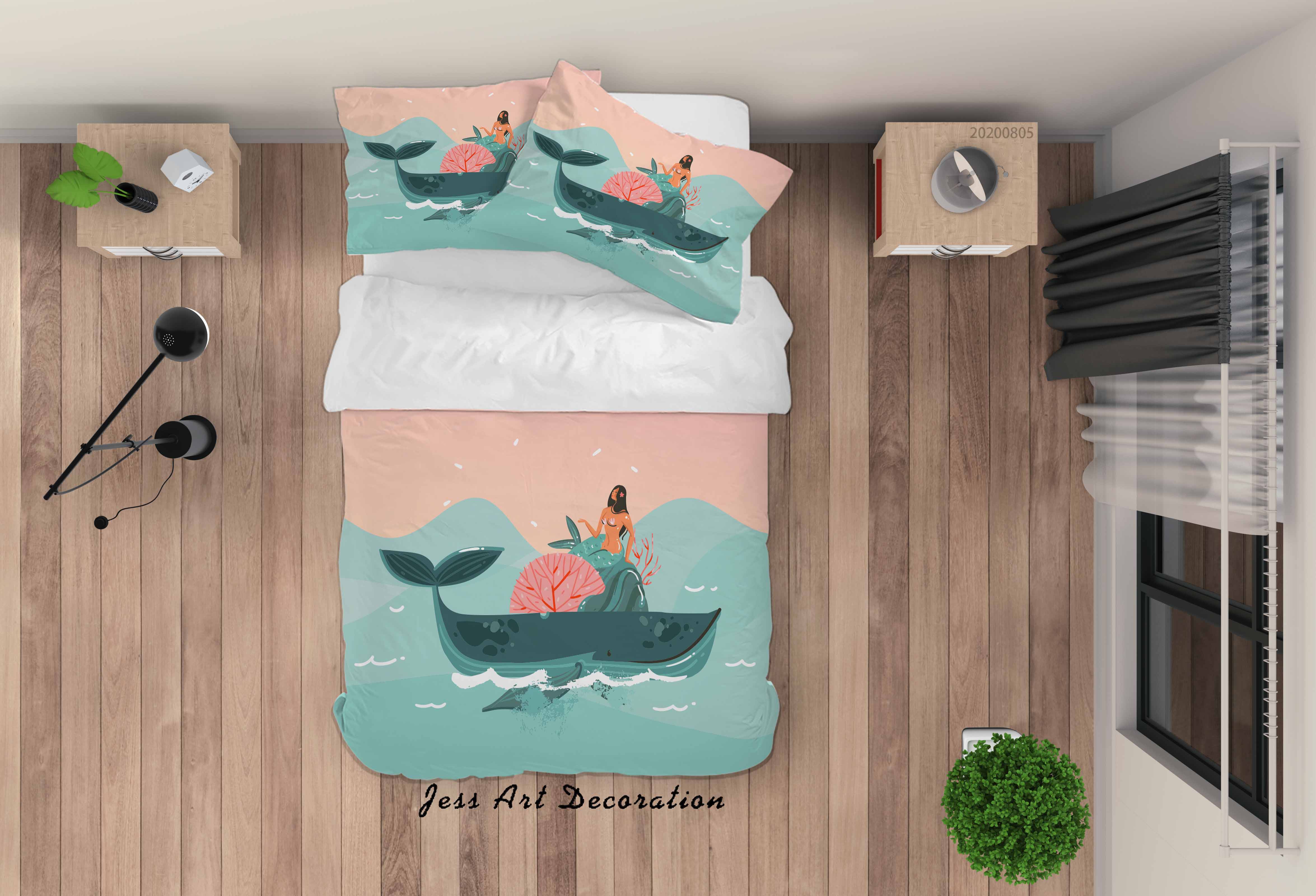 3D Cartoon Whale Mermaid Quilt Cover Set Bedding Set Duvet Cover Pillowcases Lxl 13