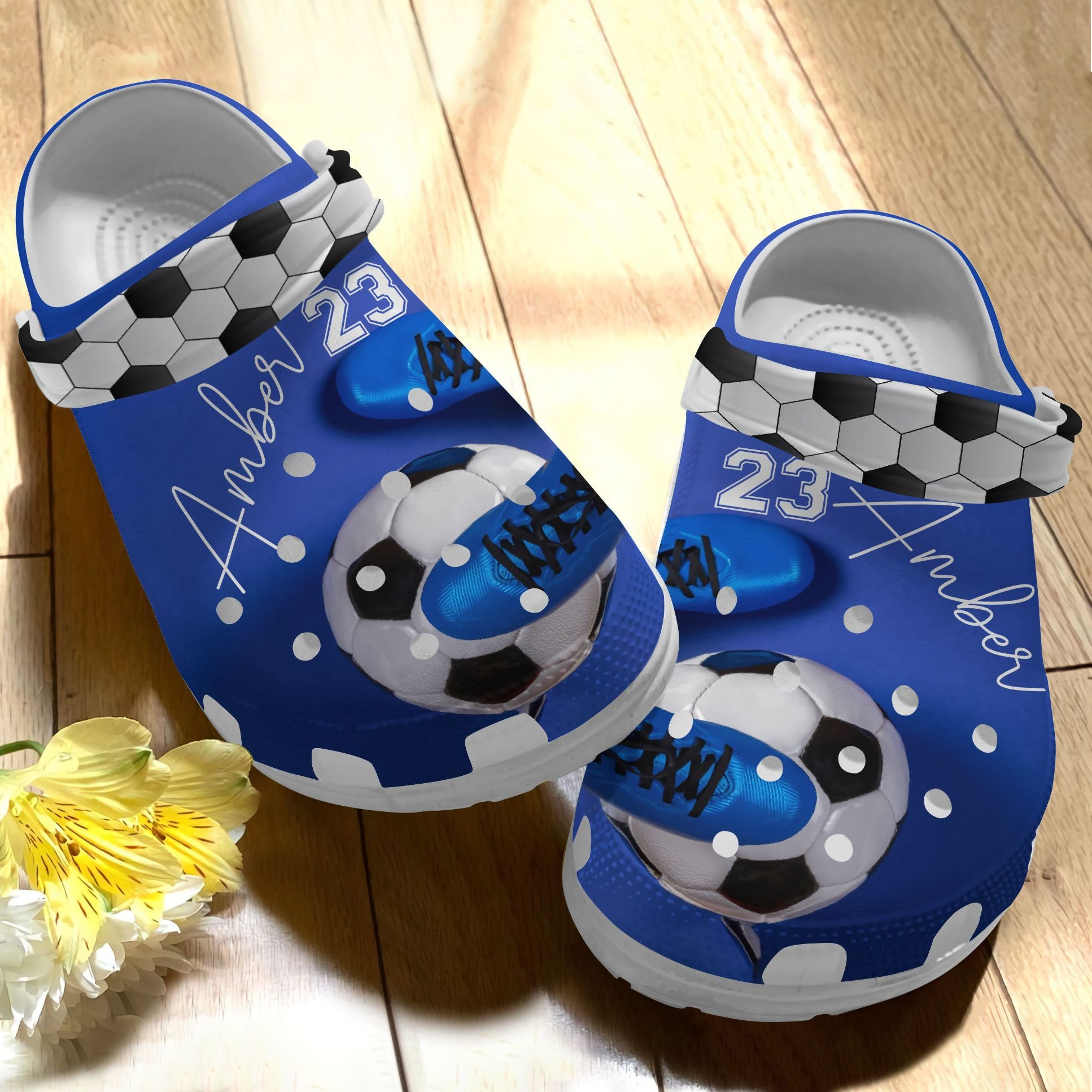 Blue Soccer Beach Shoes – Funny Sport Personalized Crocs Clog Birthday Gift For Men Boy