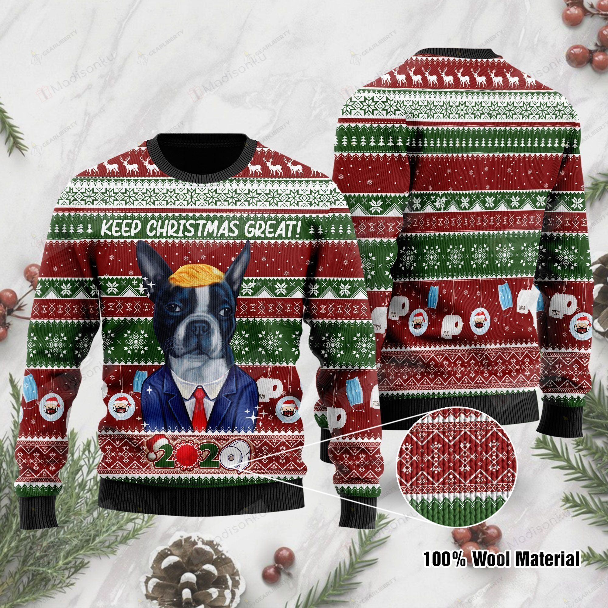 Boston Terrier Keep Christmas Great  Ugly Christmas Sweater, All Over Print Sweatshirt